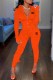 Orange Casual Letter Print Patchwork Zipper Collar Long Sleeve Two Pieces