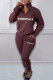 Coffee Casual Print Patchwork Zipper Collar Long Sleeve Two Pieces