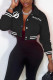 Black Casual Street Print Patchwork Buckle Turndown Collar Outerwear