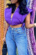 Purple Casual Solid Draw String Mandarin Collar Outerwear