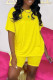 Yellow Fashion Casual Solid Basic O Neck Short Sleeve Two Pieces