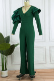 Ink Green Casual Elegant Solid Patchwork V Neck Straight Jumpsuits