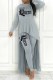 Grey Casual Letter Print Asymmetrical O Neck Long Sleeve Two Pieces