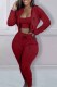 Burgundy Sportswear Print Letter Hooded Collar Long Sleeve Three Pieces