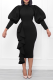 Black Street Solid Flounce Half A Turtleneck Pencil Skirt Dresses