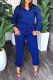 Blue Street Solid Draw String Turndown Collar Long Sleeve Two Pieces