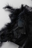 Black Sexy Solid Patchwork Feathers Backless Strapless Sleeveless Two Pieces