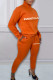 Tangerine Red Casual Print Patchwork Zipper Collar Long Sleeve Two Pieces