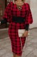 Red Casual Print Patchwork V Neck Long Sleeve Dresses