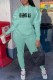 Baby Blue Casual Print Letter Hooded Collar Long Sleeve Two Pieces
