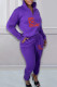 Purple Casual Print Patchwork Zipper Collar Long Sleeve Two Pieces
