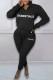 Black Casual Print Patchwork Zipper Collar Long Sleeve Two Pieces