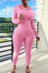 Pink Street Solid Draw String Hooded Collar Long Sleeve Two Pieces