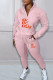 Pink Casual Print Patchwork Zipper Collar Long Sleeve Two Pieces