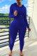 Royal Blue Street Solid Draw String Hooded Collar Long Sleeve Two Pieces