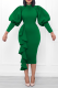 Green Street Solid Flounce Half A Turtleneck Pencil Skirt Dresses