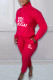 Red Casual Print Patchwork Zipper Collar Long Sleeve Two Pieces