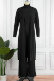 Brownness Casual Solid Patchwork Turtleneck Long Sleeve Three-piece Set
