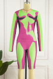 Pink Casual Print Patchwork O Neck Long Sleeve Two Pieces
