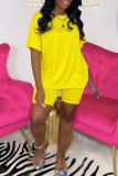 Pink Fashion Casual Solid Basic O Neck Short Sleeve Two Pieces