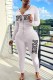 White Casual Letter Print Patchwork Zipper Hooded Collar Long Sleeve Two Pieces