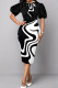 Black Elegant Print Bandage Patchwork Asymmetrical Collar One Step Skirt Dresses