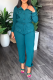 Green Street Solid Draw String Turndown Collar Long Sleeve Two Pieces