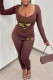 Coffee Casual Print Basic Square Collar Long Sleeve Two Pieces