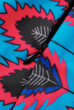 Blue Sexy Formal Print Hollowed Out Patchwork O Neck One Step Skirt Dresses