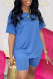 Pink Fashion Casual Solid Basic O Neck Short Sleeve Two Pieces