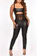 Black Sexy Solid Hollowed Out Patchwork See-through Backless Spaghetti Strap Skinny Jumpsuits