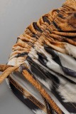 Tiger Pattern Sexy Print Hollowed Out Backless Strapless Sleeveless Dress Dresses