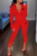 Red Casual Letter Print Patchwork Zipper Collar Long Sleeve Two Pieces