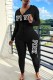 Black Casual Letter Print Patchwork Zipper Hooded Collar Long Sleeve Two Pieces