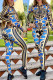 Blue Casual Print Patchwork Zipper Collar Long Sleeve Two Pieces