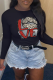 Black Street Vintage Leopard Lips Printed Patchwork O Neck Tops