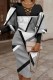 Grey Casual Print Patchwork V Neck Long Sleeve Dresses