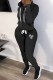 Black Casual Letter Print Patchwork Hooded Collar Long Sleeve Two Pieces