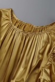 Rose Red Casual Solid Patchwork O Neck Long Sleeves Pleated Dresses (Without Belt)