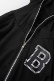 Pink Casual Letter Print Patchwork Hooded Collar Long Sleeve Two Pieces