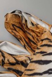 Tiger Pattern Sexy Print Hollowed Out Backless Strapless Sleeveless Dress Dresses