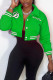 Green Casual Street Print Patchwork Buckle Turndown Collar Outerwear