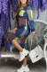 Navy Blue Casual Striped Print Patchwork Buckle Turndown Collar Shirt Dress Dresses