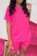 Pink Fashion Casual Solid Basic O Neck Short Sleeve Two Pieces