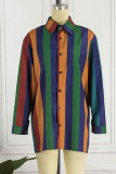Olive Green Casual Print Patchwork Turndown Collar Tops