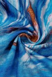 Blue Sexy Print Hollowed Out Backless Halter Long Sleeve Dresses