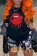 Black Street Vintage Lips Printed Patchwork O Neck T-Shirts