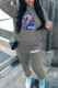 Grey Casual Print Patchwork Hooded Collar Long Sleeve Two Pieces