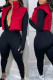 Red Casual Solid Patchwork Zipper Turtleneck Outerwear