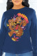 Navy Blue Street Daily Print Patchwork O Neck Tops